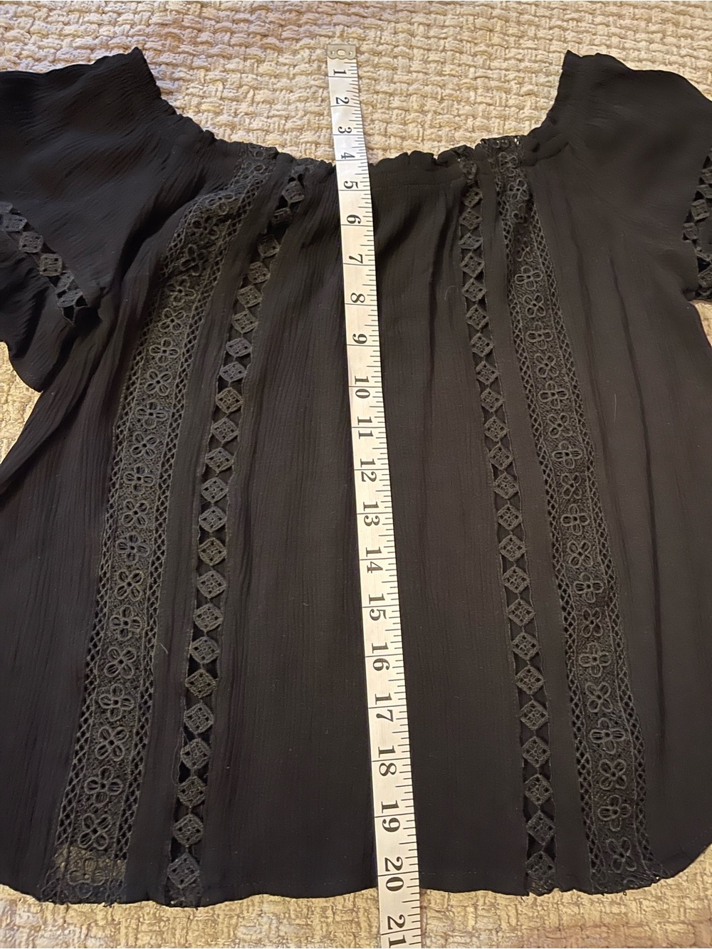 🌙✨ Ambiance Black Off-Shoulder Lace-Trim Peasant Top - Picture 9 of 11